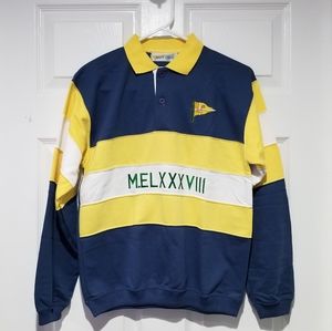 NWTS Mark Elliot Navy Blue & Yellow Unisex Longsleeve Collared Preppy Polo Shirt